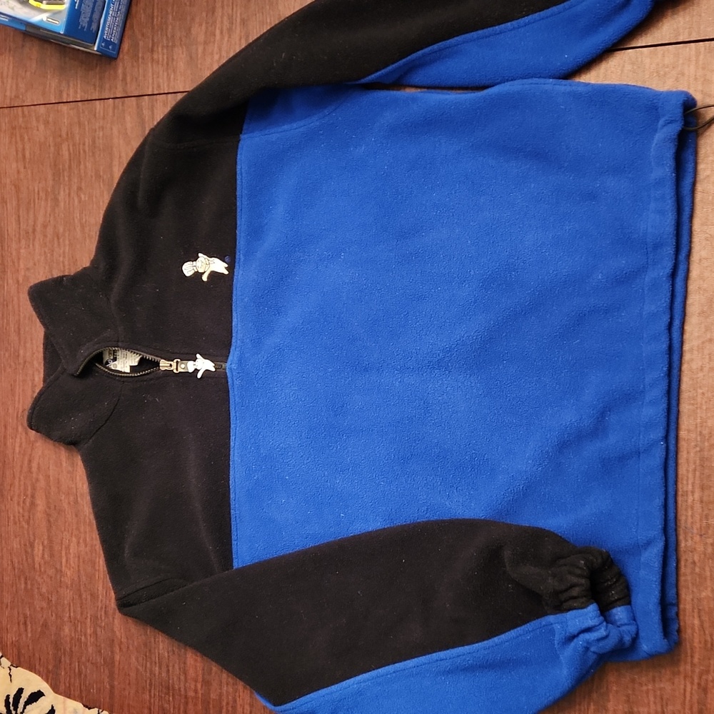 Pillsbury Doughboy 1/4 zip fleece pullover men's large with 2 pockets-blue/black
